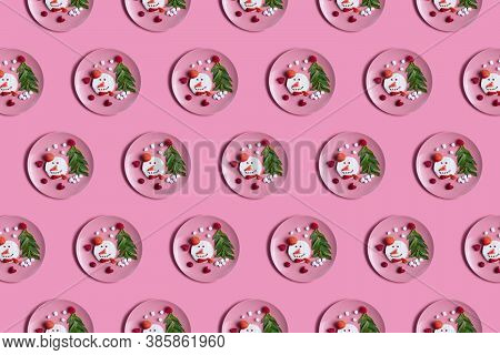 Childrens Breakfast Or Lunch, Snowman Toast With Raspberries, Strawberries, Curd Cheese, Marshmello 