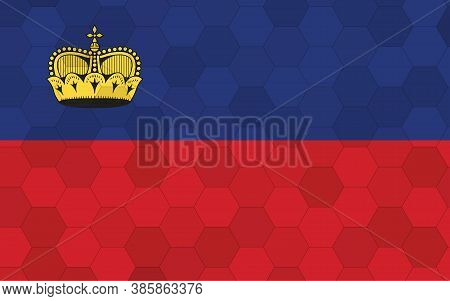Liechtenstein Flag Illustration. Futuristic Liechtensteiner Flag Graphic With Abstract Hexagon Backg
