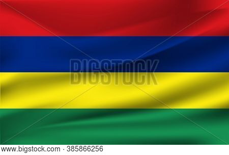 Flag Of Mauritius. Realistic Waving Flag Of Republic Of Mauritius. Fabric Textured Flowing Flag Of M