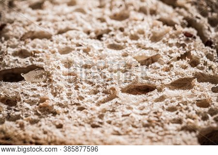 Fresh Whole Grain Seeded Bread, Organic Wheat Flour, Closeup Slice Texture As Background For Food Bl