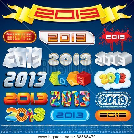 2013 År Inskription Designs. Kreative vektor indstillet til Embellish invitationen kalender, logoer, eller 