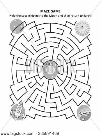 Space Exploration Maze Game For Kids: Help The Spaceship Get To The Moon And Then Return To Earth!