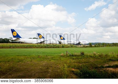 Twente, Provincie Overijssel The Netherlands, 08-29-2020, Aircrafts On The Ground At Airport Twente,