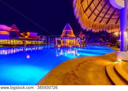 Iberostar Resort, Cancun, Yucatan Peninsula, Mexico, October 31, 2015: Outdoor Swimming Pool at Night.