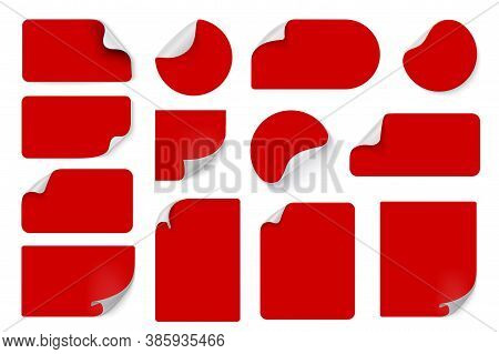Red Price Stickers. Labels With Wrapped Corners. Vector Illustration Edge Corner Sheets Bundled For 