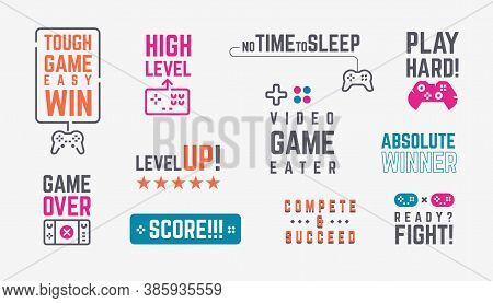 Joystick Quotes. Retro Gamepad Banners With Slogans And Console Game Controllers, Print For T-shirts