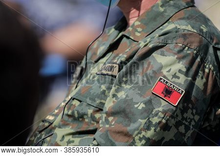 Capu Midia, Romania - September 17, 2020: Logo Of The Albanian Army On The Uniform Of An Officer.