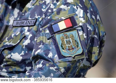 Capu Midia, Romania - September 17, 2020: Logo Of The Romanian Air Force On The Uniform Of An Office