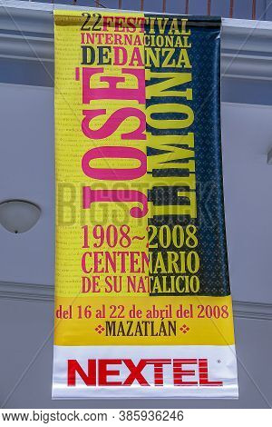 Mazatlan, Mexico - April 23, 2008: Closeup Of Yellow Banner For This Year International Dance Festiv
