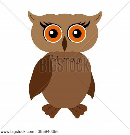 Colorful Filin Owl Brown Bird Cartoon. Outlined Vector Illustration Icon. Flat Style. Logotype Or Fo