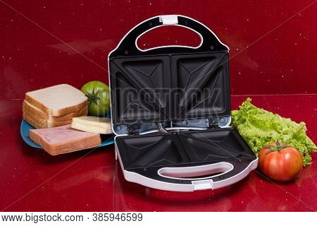 Sandwich Maker; Photo With Ingredients To Make Sandwiches.