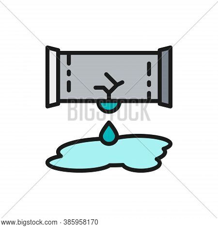 Dripping Water Pipe Flat Color Line Icon.