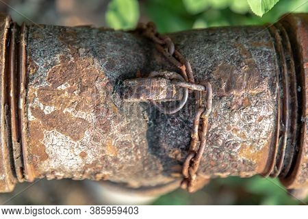 Close-up Of Rusty Iron Pipe. Old Rusty Metal Pipe. Selective Focus.