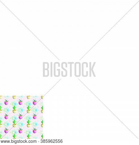 Seamless Pattern Cactus Pastel Colours, Light Pink Background