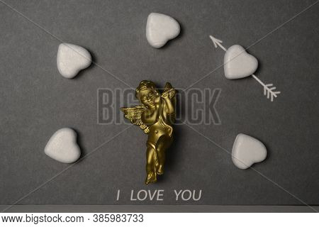 Cupid And Hearts With Arrow. I Love You. Valentine's Day Card