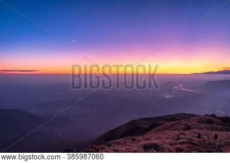 Winter Sunset From An Alpine Peak Of Friuli-venezia Giulia