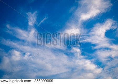 Cirrus Clouds Over Blue Sky, Beautiful Skyscape Background