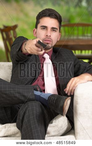 young man with remote control