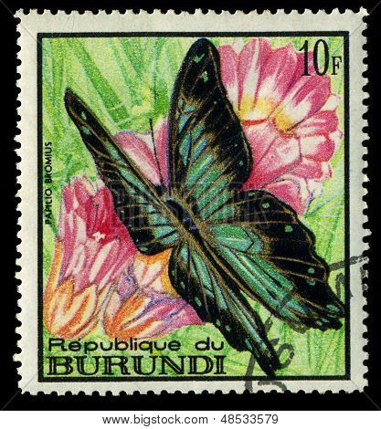 Burundi - Circa 1968: Známka vytištěna v Burundi ukazuje Butterfly Papilio Bromius, Circa 1968