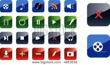 Glossy Buttons mit Media-Zeichen