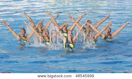 24 De julio de 2009; Roma, Italia; Sincronizar el equipo compitiendo en la ronda preliminar de la selección femenina de Estados Unidos