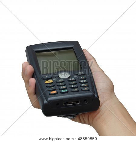 Barcode Scanner operó Pocketpc aislado sobre fondo blanco