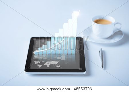 iş ve teknoloji kavramı - sanal grafik veya çizelge ile tablet pc