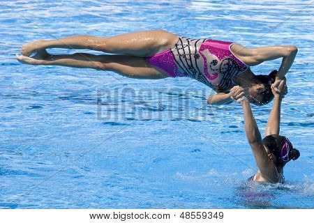 25 De julio de 2009; Roma, Italia; Equipo compitiendo en la ronda final de la selección femenina de México sincronizado s