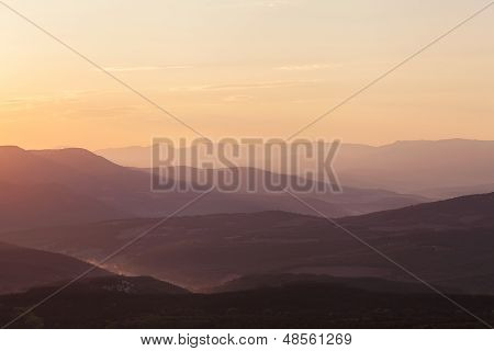 Majestic sunset in the mountains landscape. Crimea, Ukraine