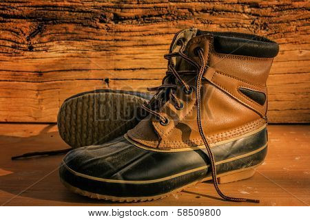 A pair of leather hiking