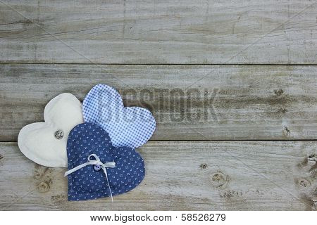 Country hearts collage border on wood background