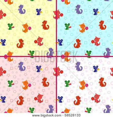 Four Seamless Vector Patterns With Animals