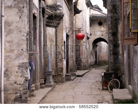 Empty Street Of An Ancient Town In Anhui Province In China