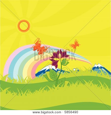 Motýli Rainbow a květinové pole