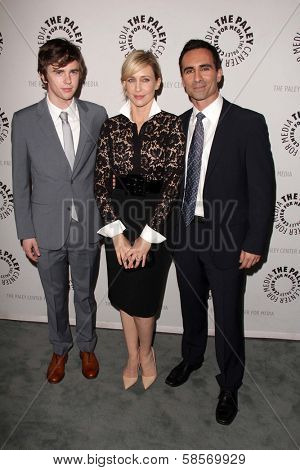 Freddie Highmore, Vera Farmiga, Nestor Carbonell at Bates Motel: Reimagining A Cinema Icon, Paley Center for Media, Beverly Hills, CA  05-10-13