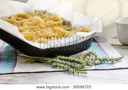 Raw Pasta In A Baking Dish Cooking Easter Dessert