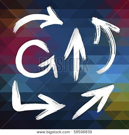 Vector Arrows On A Geometry Background. Brush Stroke