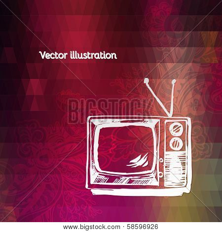 Retro Television Receiver. Bright Retro Grunge Vector Texture