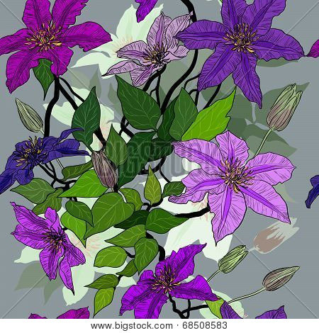 seamless ornament with clematis flowers
