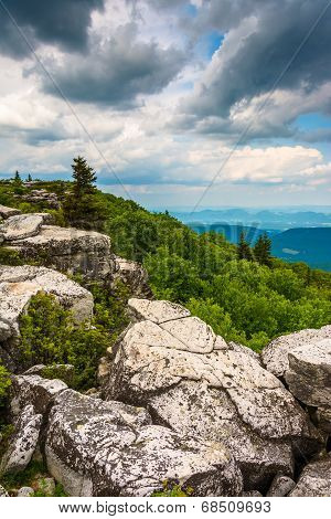 Boulders And Eastern View Of The Appalachian Mountains From Bear Rocks Preserve, Monongahela Nationa