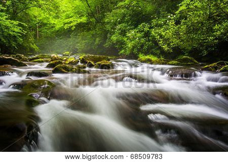 Cascades In The Oconaluftee River, At Great Smoky Mountains National Park, North Carolina.