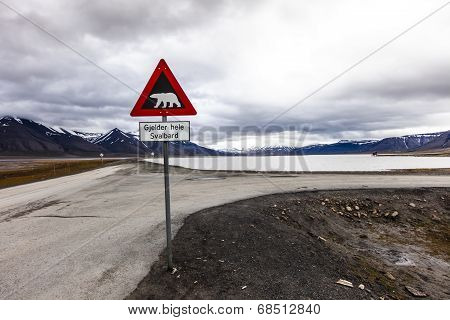 Warning Sign Polar Bears, Spitsbergen, Svalbard, Norway