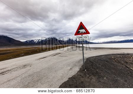 Warning Sign Polar Bears, Spitsbergen, Svalbard, Norway