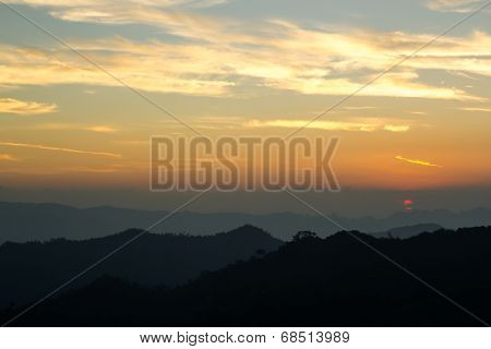 Silhouette Mountain At Thong Pha Phum National Park