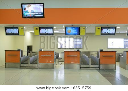 MOSCOW - APRIL 20: Sheremetyevo airport interior on April 20, 2014 in Moscow. Sheremetyevo International Airport is one of the three major airports that serve Moscow