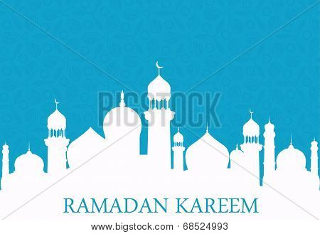 Arab Whites Mosque On Blue Background. Ramadan Kareem