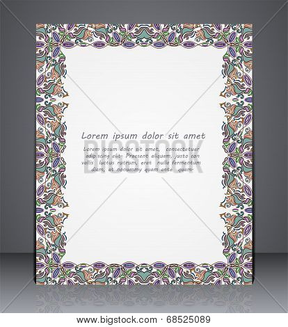 Flyer, Brochure Or Cover Layout Design Template With Floral Pattern