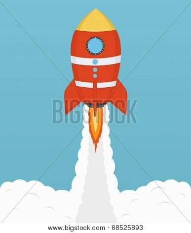 Startup Cosmic Rocket, Design In Flat Design