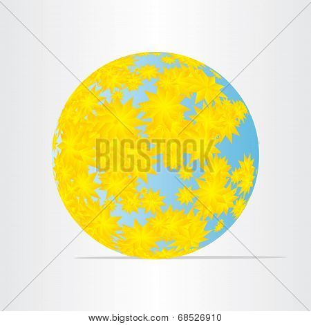 Globe World Map With Yellow Flowers Abstract Energy Earth