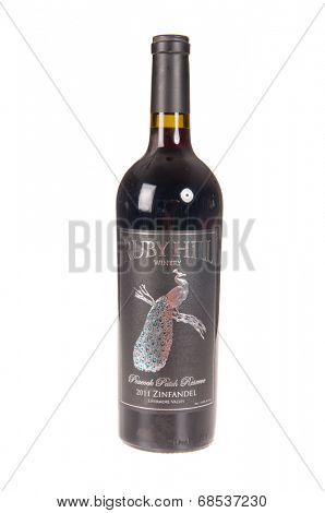 HAYWARD, CA - July 16, 2014: 2011 bottle of Ruby Hill Peacock patch Reserve Zinfandel 